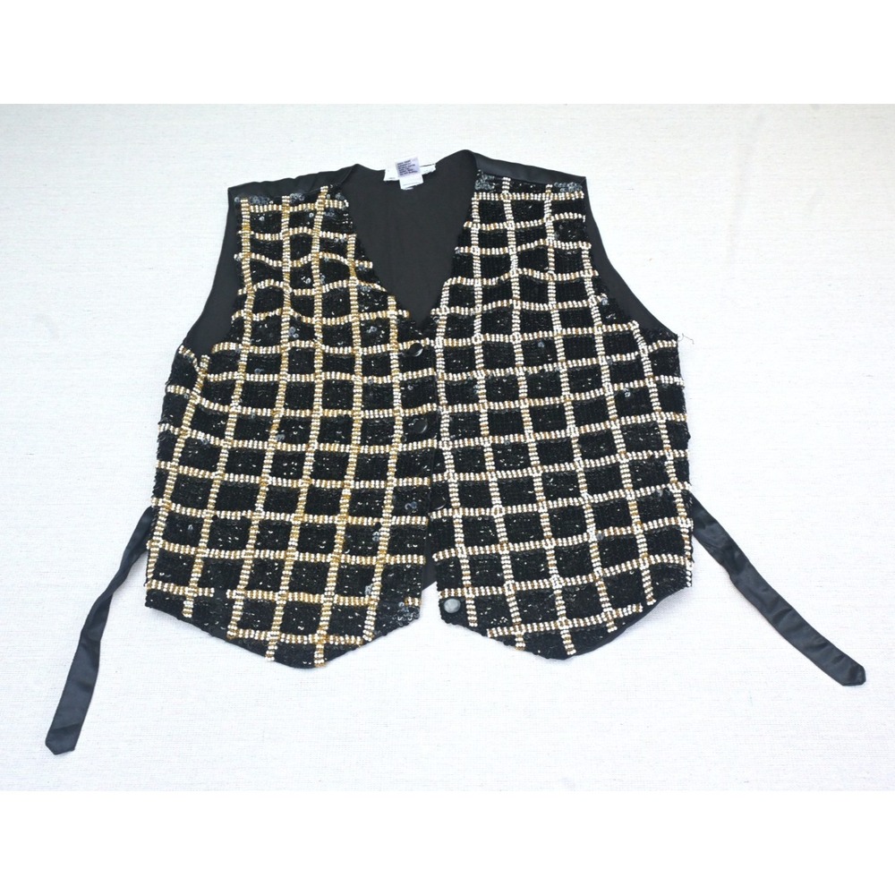 Vintage Creazioni Effeci Womens S 100% Cotton Beaded Sequin Vest Black Evening